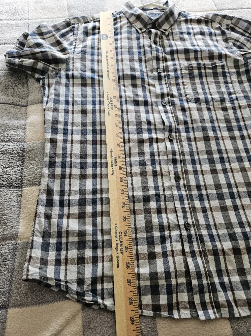 Banana Republic Short-Sleeve Plaid Button-Down Shirt in Navy, White, and Tan